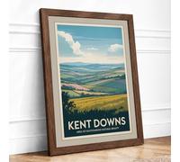 Kent Downs Landscape Vintage Framed Wall Art Print A2 (59.4×42cm) Walnut, Wall Decor for Living Room, Bedroom, Office & Home, Ready to Hang, Art Gift