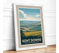 Kent Downs Landscape Vintage Framed Wall Art Print A3 (42×29.7cm) White, Wall Decor for Living Room, Bedroom, Office & Home, Ready to Hang, Art Gift