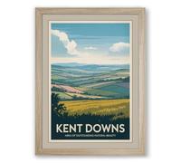Kent Downs Landscape Vintage Framed Wall Art Print A4 (29.7×21cm) Oak, Wall Decor for Living Room, Bedroom, Office & Home, Ready to Hang, Art Gift