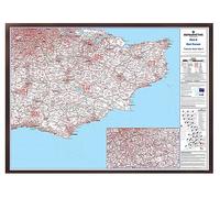 Kent & East Sussex Laminated Postcode Map - Wall Map with Motorway, A Roads, B Roads, City Plans