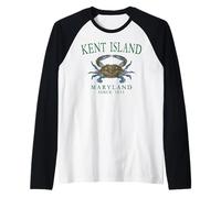 Kent Island Maryland Blue Crab Town Since 1631 Green Letters Raglan Baseball Tee