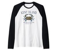 Kent Island Maryland Crab Town Since 1631 Navy Blue Letters Raglan Baseball Tee