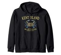 Kent Island Maryland Crab Town Since 1631 Yellow Letters Zip Hoodie
