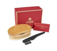 Kent MHS18 Mens Luxury Military Style Hair Brush Wire-Laid 100% Pure White Natural Boar Bristle and Presentation Case Suitable For Daily Groomin