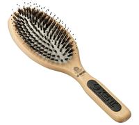 Kent PF01 Large Cushion Detangler Brush Boar Bristle and Non-Scratch Nylon Mix Hairbrush for Straightening Smoothing. Oval Wood Paddle Detangling Hai