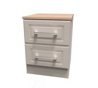 Kent Ready Assembled Matt Beige Light Oak Effect 2 Drawer Bedside Chest (H)505mm (W)395mm (D)415mm