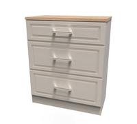 Kent Ready Assembled Matt Beige Light Oak Effect 3 Drawer Chest Of Drawers (H)885mm (W)765mm (D)415mm