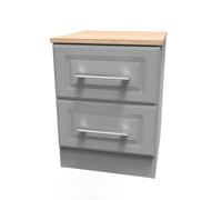 Kent Ready Assembled Matt Dark Grey Light Oak Effect 2 Drawer Bedside Chest (H)505mm (W)395mm (D)415mm