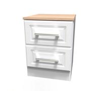 Kent Ready Assembled Matt White Light Oak Effect 2 Drawer Bedside Chest (H)505mm (W)395mm (D)415mm