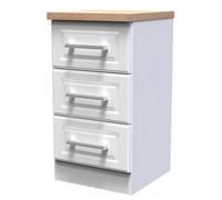 Kent Ready Assembled Matt White Light Oak Effect 3 Drawer Bedside Chest (H)695mm (W)395mm (D)415mm