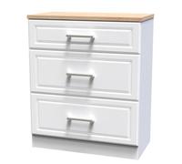 Kent Ready Assembled Matt White Light Oak Effect 3 Drawer Deep Chest (H)885mm (W)765mm (D)415mm