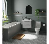 Kent Straight Single Ended Bathroom Suite including Vanity Unit with Polished Chrome Handles | Gloss Grey Pearl | ABS Polished Chrome | 1700mm