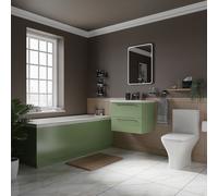 Kent Straight Single Ended Bathroom Suite including Vanity Unit with Polished Chrome Handles | Olive Green | ABS Polished Chrome | 1700mm