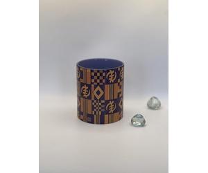 Kente & Adinkra-Inspired Ceramic Mug - Purple & Gold Design, 11oz