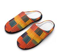 Kente Cloth African Ashanti Ethnic Pattern Cotton Women's Slip-on Slippers Winter Warm House Shoes with Rubber Sole for Home Office Hotel