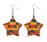Kente Cloth African Ashanti Ethnic Pattern Women Dangle Earrings Elegant Wooden Pendant Earring for Daily Wear Star