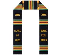 Kente Graduation Stole Class of 2025 | Black Girl Magic African Graduation Stole 2025 | African Art Handwoven Kente Cloth Graduation Scarf, Multi, 4.5x72 Inch