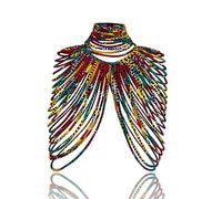 Kente nyama African Necklace for Women, Ankara Multi-Strand Fabric Shawl-Style Statement Necklace, Handmade Tribal African Jewelry for Party, Festival & Wedding, One Size, Cotton, No Gemstone
