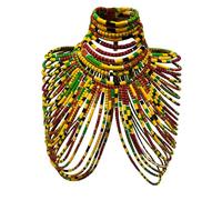 Kente nyama African Necklace for Women, Ankara Multi-Strand Fabric Shawl-Style Statement Necklace, Handmade Tribal African Jewelry for Party, Festival & Wedding