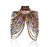 Kente nyama African Necklace for Women, Ankara Multi-Strand Fabric Shawl-Style Statement Necklace, Handmade Tribal African Jewelry for Party, Festival & Wedding, One Size, Cotton, No Gemstone