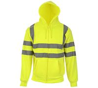 Kentex Online Men Hi Vis Zip Up Hoodie Safety Security Hooded Sweatshirt High Visibility Reflective Tape Work Safety Shirts Hoodie (X-LARGE, YELLOW ZIP HOODY)