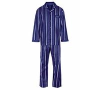 Kentex Online Mens Brushed Cotton Pyjama Set Nightwear Flannelette Pyjamas Striped Pattern Design (Small, Blue)