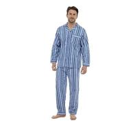 Kentex Online Mens Warm Brushed Cotton Traditional Pyjama Set Nightwear Flannelette Pyjamas Assorted Patterns Designs (xx-Large, Blue Stripe 31b1404)