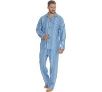 KENTEX ONLINE Mens WARM Brushed Cotton TRADITIONAL Pyjama Set Nightwear Flannelette Pyjamas Striped Pattern Design (MEDIUM, LT BLUE)