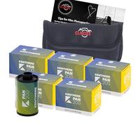 Kentmere Pan 200 Black & White 35mm Film 5 Pack (5 x 36 Exposures) ISO 200 Panchromatic Monochrome Negative Film with Clikoze Protective Film Case