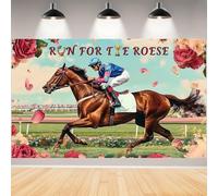Kentucky Derby Backdrop, Run for The Roses Game Party Banner Decorations Horse Racing Game Backdrops Derby Day Background Decor-71 x 43 inches (Blue)