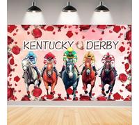 Kentucky Derby Backdrop, Run for The Roses Game Party Banner Decorations Horse Racing Game Backdrops Derby Day Background Decor-71 x 43 inches (Pink)