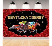 Kentucky Derby Backdrop, Run for The Roses Game Party Banner Decorations Horse Racing Game Backdrops Derby Day Background Decor-71 x 43 inches (Black)