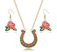 Kentucky Derby Jewelry Set for Women Beaded Derby Horseshoe Rose Necklace Earrings Horse Charm Bracelet Horse Racing Statement Earrings Derby Day Fan Gifts, Metal, No Gemstone