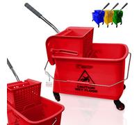 Kentucky Floor Mop Bucket on Wheels - Large Capacity Commercial Industrial Floor Mop Bucket with Wringer and Carry Handle - Ideal for Warehouse, Hotel, Office, School Use - Red