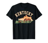 Kentucky Horse Pasture Sunset Bourbon Barrel Field Retro T-Shirt