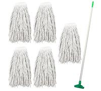 Kentucky Mop Set, Colour-Coded Industrial Mop Includes x5 Kentucky Head, x1 Solid Aluminium Handle & x1 Plastic Clip, Commercial-Grade Heavy Duty Cleaner for Cleaning Floors (Green)
