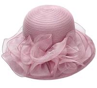 Kentucky Organza Derby Hats for Women Church Tea Fascinator Wide Brim Sun Hat for Ladies, Light Purple, M