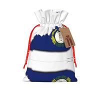 Kentucky State Flag Map Print Christmas Drawstring Gift Bag, Burlap Favor Pouch For Birthday And Holiday Celebrations-S Size