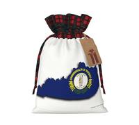 Kentucky State Flag Map Print Plaid Burlap Bag With Drawstring Christmas Burlap Pouches For Birthday Party Favors Gift