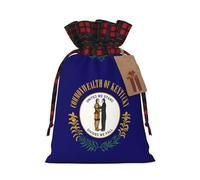 Kentucky State Flag Print Plaid Burlap Bag With Drawstring Christmas Burlap Pouches For Birthday Party Favors Gift