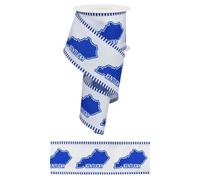 Kentucky State Outline Wired Ribbon, Blue and White