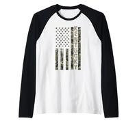 Kentucky United States Distressed Camo w US Flag Raglan Baseball Tee