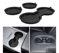 KENTUTO for Tesla Model 3 Accessories 2021-2023 Model Y 2021-2024 Cup Holder Inserts Center Console Liner Coasters Mat Pad Interior Decoration 3D Silicone (Black Trim, 3 pcs)