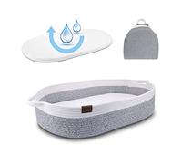Kenuak Portable Nappy Changing Basket, Grey, Cotton Rope Material, 3 cm Waterproof TPU Mat, 1.34 kg, 15 pounds Max