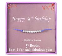 Kenwiv Birthday Gifts for 9th Girls Silver Beads Bracelet for 9 Year Old Girl Jewellery for Her Little Girl Gift Idea with Gift Box Birthday Cards
