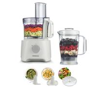 Kenwood Food Processor, 2.1L Bowl, 1.2 L Blender, Emulsifying, Knife Blade, Reversible Slicing and Grating Discs, 800 W, FDP301WH, White [Energy Class
