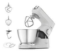 Kenwood Titanium Chef Baker, Kitchen Machine with K-Whisk, Stand Mixer with Kneading Hook, Whisk and 5L Bowl, KVC65.001WH, Power 1400W, White