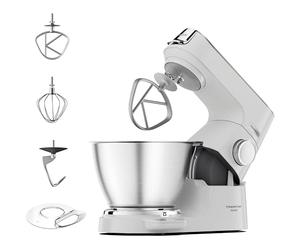 Kenwood Titanium Chef Baker, Kitchen Machine with K-Whisk, Stand Mixer with Kneading Hook, Whisk and 5L Bowl, KVC65.001WH, Power 1400W, White