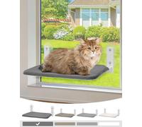 keny Cordless Cat Window Perch, Foldable Cat Window Hammock with 4 Suction Cups, Reversible Cover with Two Different Kinds of Fabrics, 40Lbs Load Capacity Cat Window Bed for Cats Inside, Dark Grey