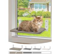 keny Cordless Cat Window Perch, Foldable Cat Window Hammock with 4 Suction Cups, Reversible Cover with Two Different Kinds of Fabrics, 40Lbs Load Capacity Sturdy Cat Window Bed for Cats Inside, Brown